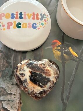 Black Opal Crystal Heart in Polished Heart Stone Trinket Box